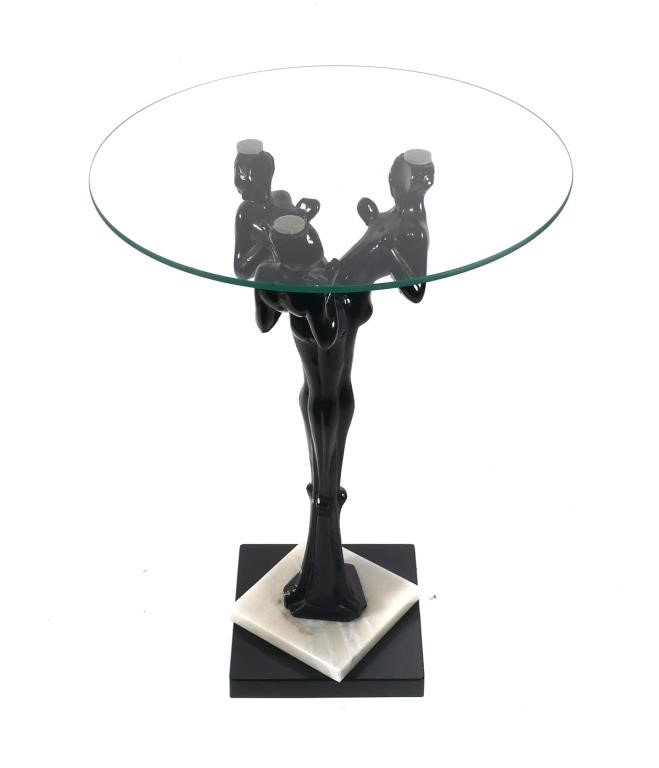 Appraisal: Art Deco style end or side table with round glass