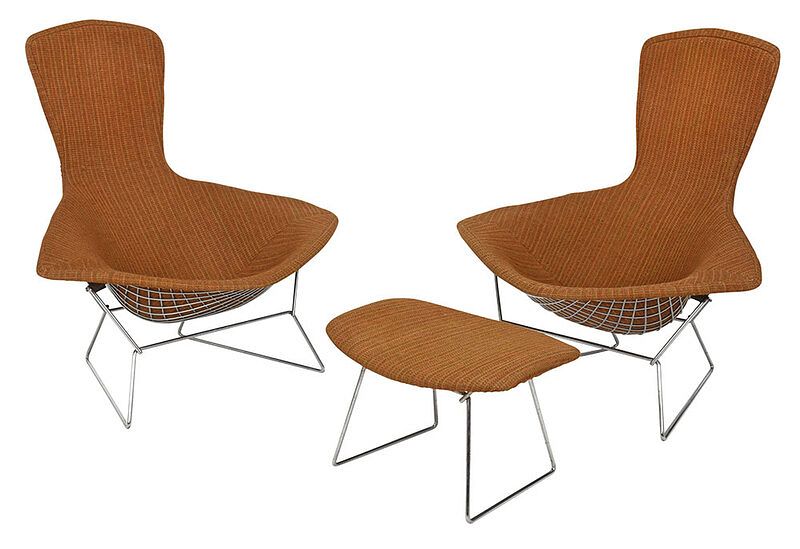 Appraisal: Harry Bertoia for Knoll Bird Chairs with Ottoman second half