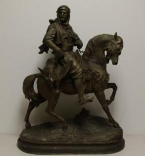 Appraisal: Large Spelter Figural Sculpture Arabian Hunter o Horseback After Antoine