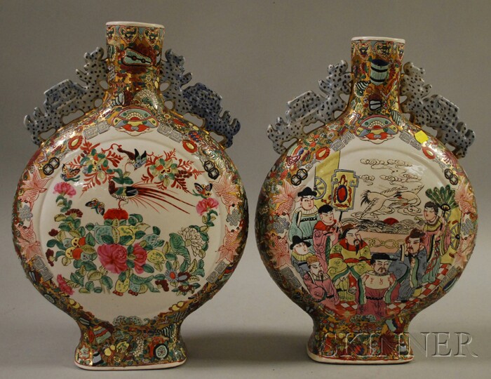 Appraisal: Pair of Large Modern Asian Enamel-decorated Porcelain Moon Vases ht