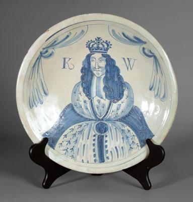 Appraisal: King William Delft charger portrait of the crowned king flanked