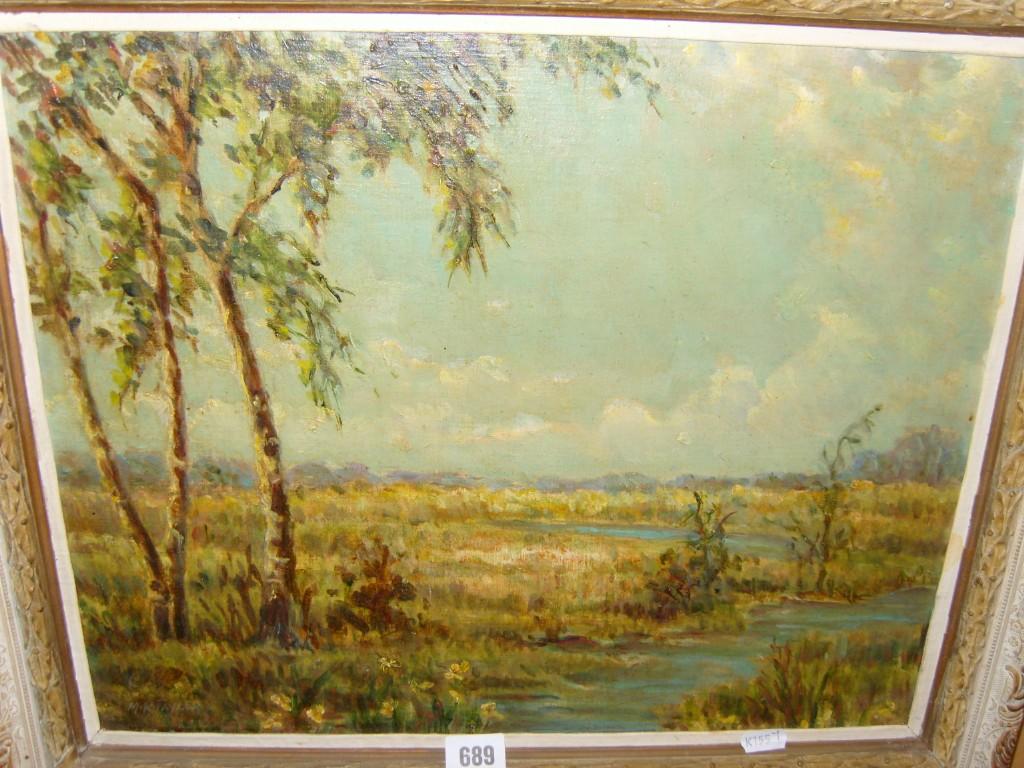 Appraisal: A th century oil painting on board of a landscape