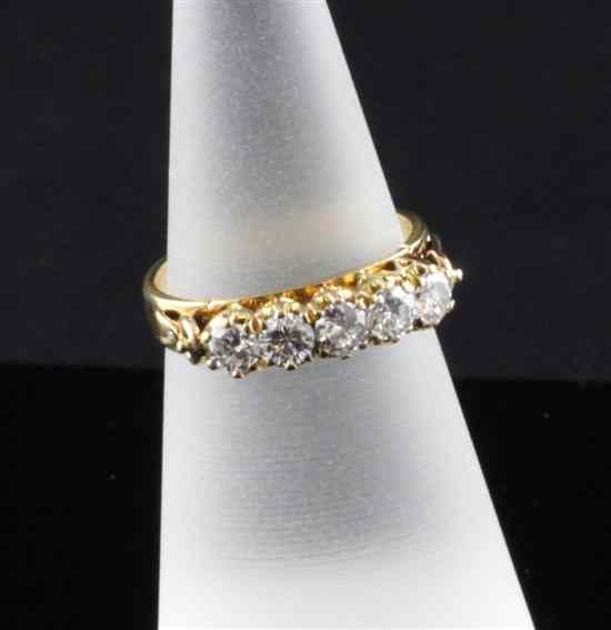 Appraisal: A ct gold five stone diamond ring with pierced setting