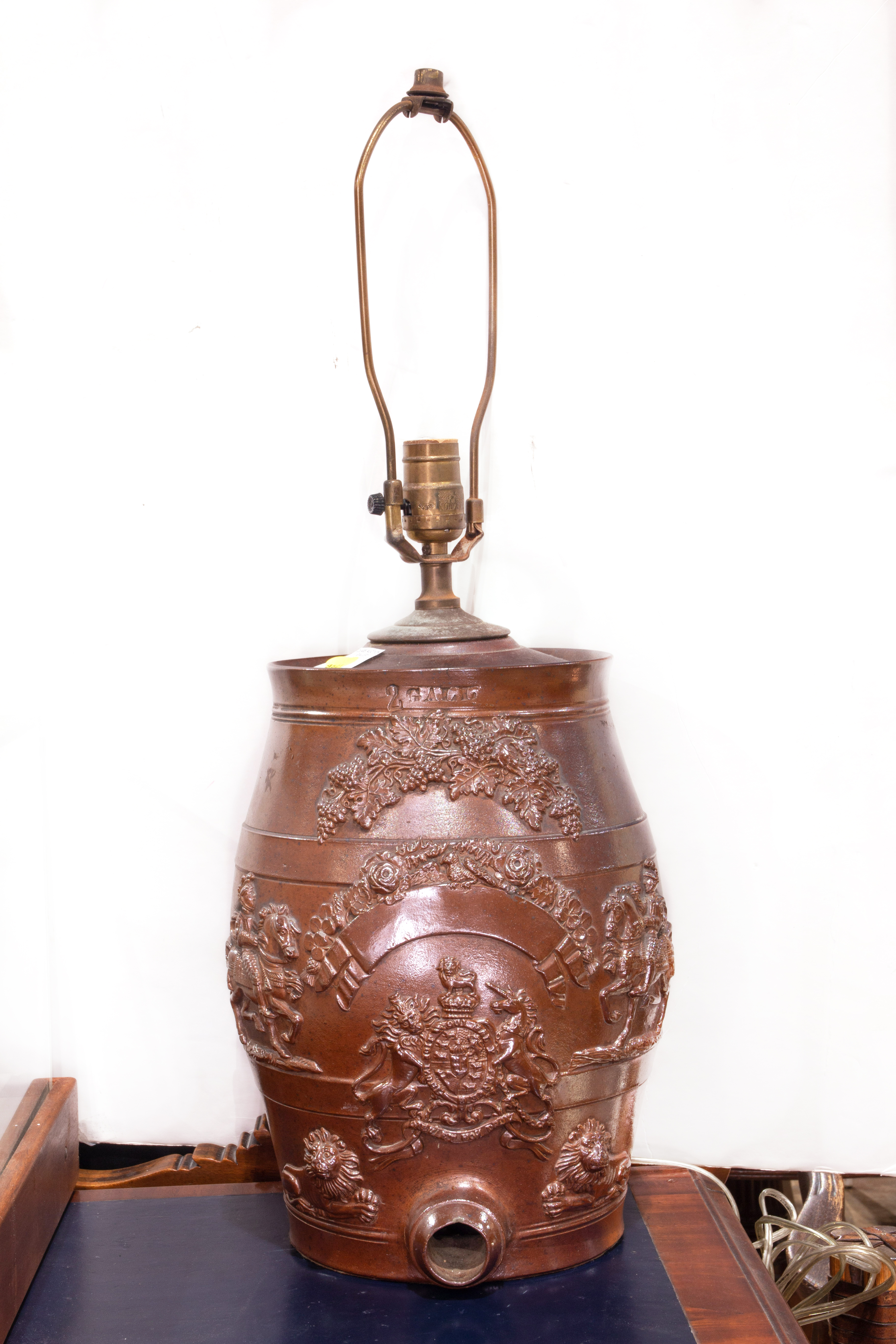 Appraisal: VICTORIAN STONEWARE GALLON BEER KEG MOUNTED AS A LAMP OVERALL