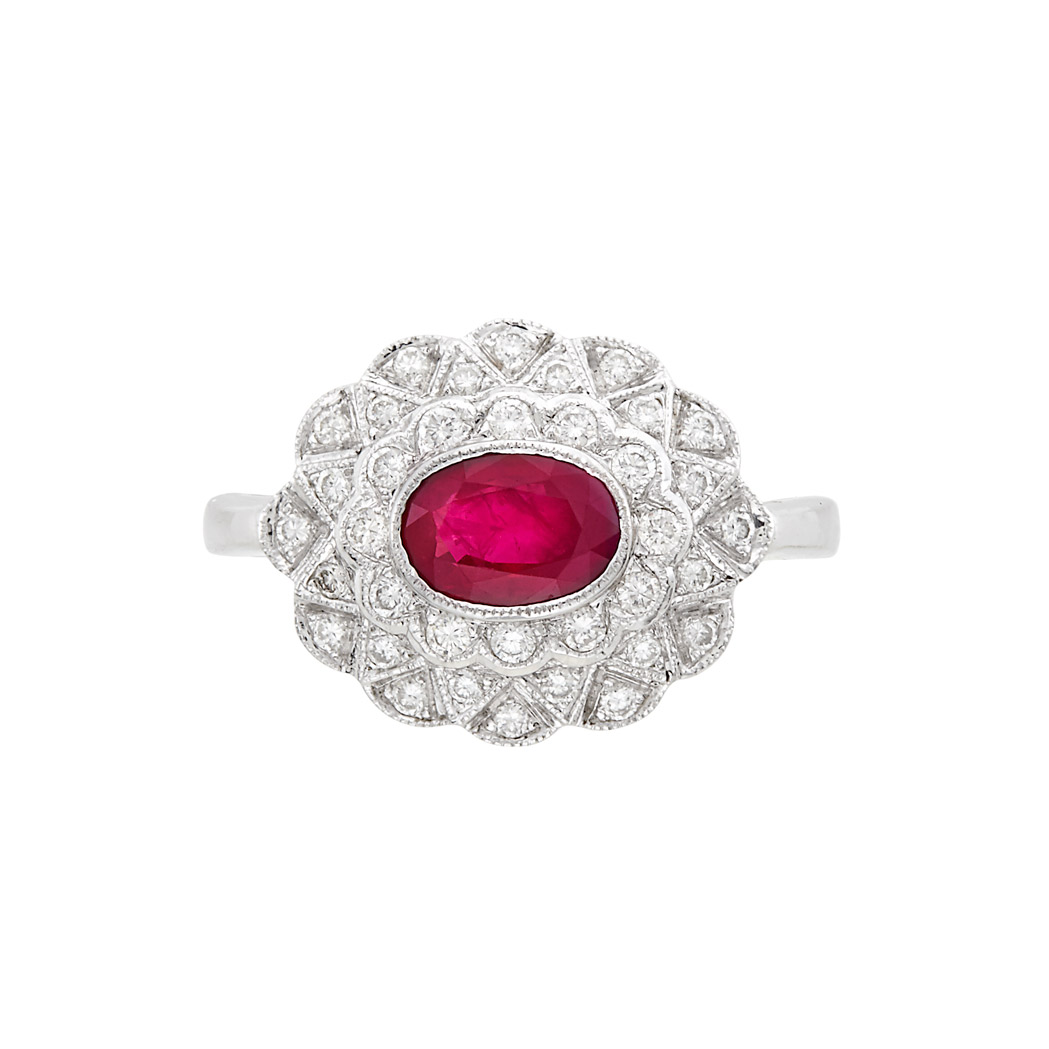 Appraisal: White Gold Ruby and Diamond Ring kt one oval ruby