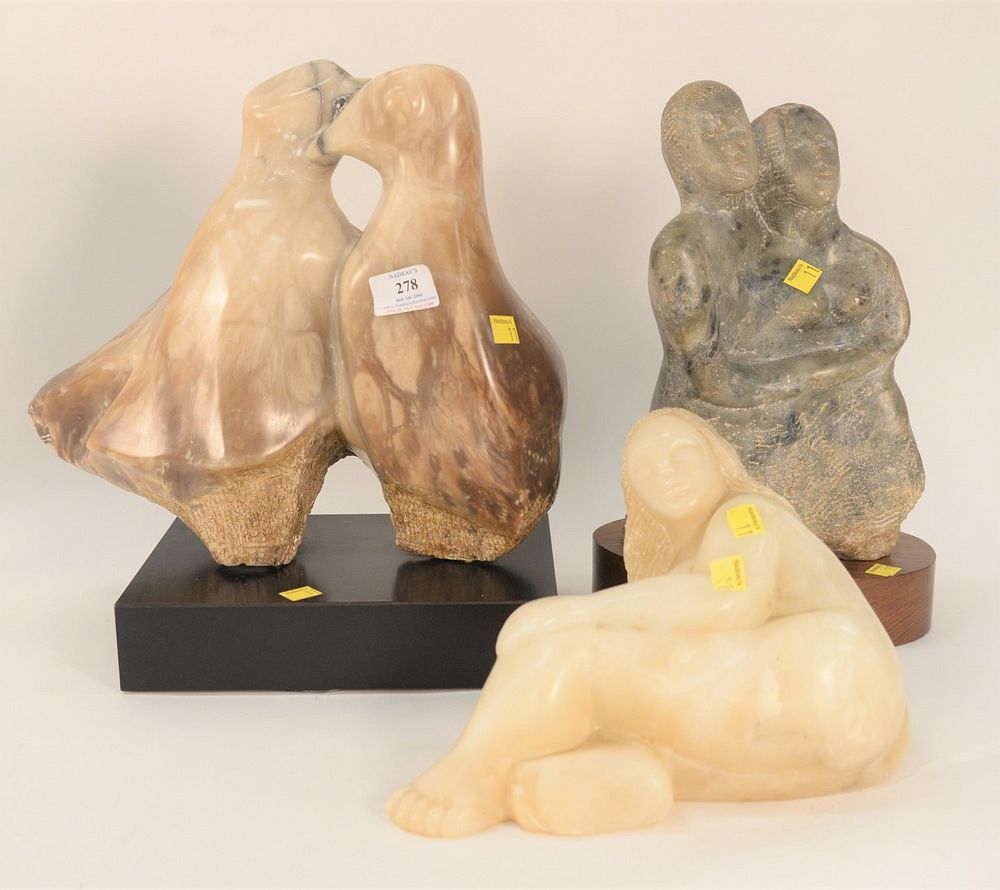 Appraisal: Three Carved Marble Sculptures to include kissing dove two figures