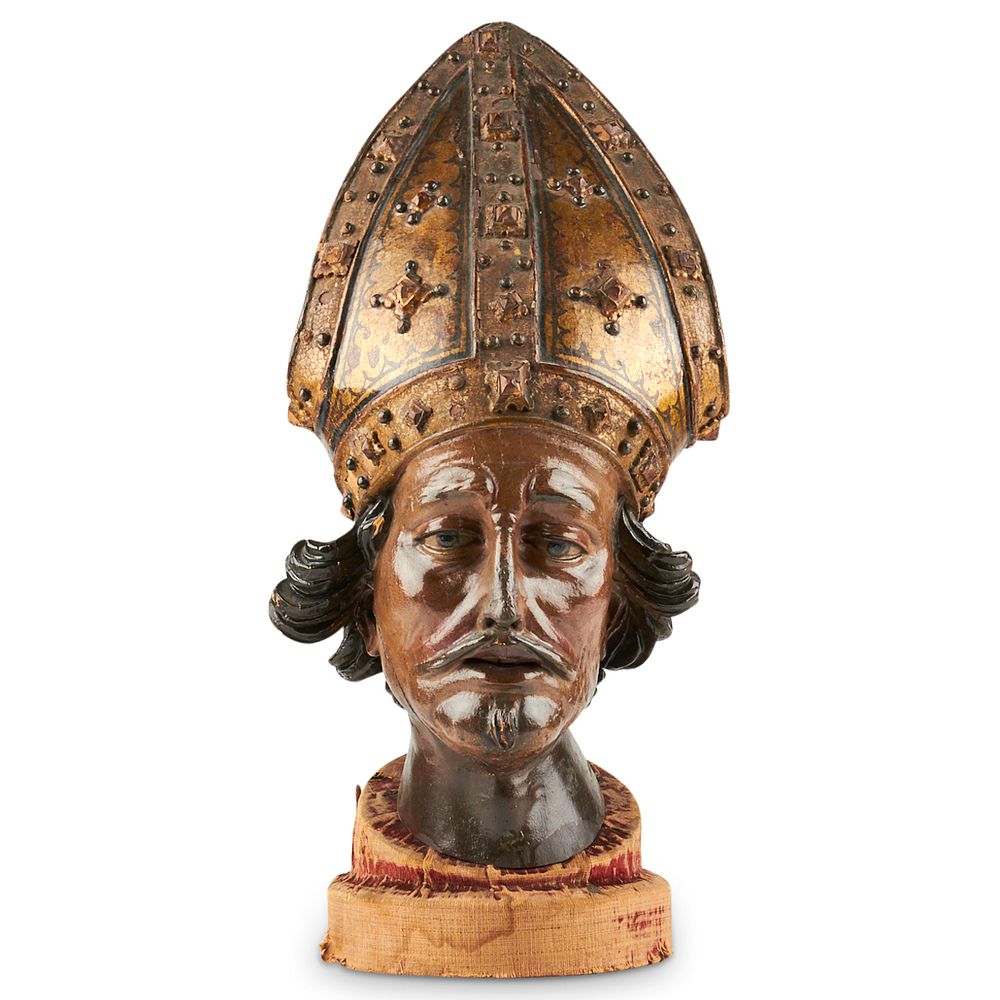 Appraisal: th c Spanish or Italian Baroque Carved Wood Bishop Bust