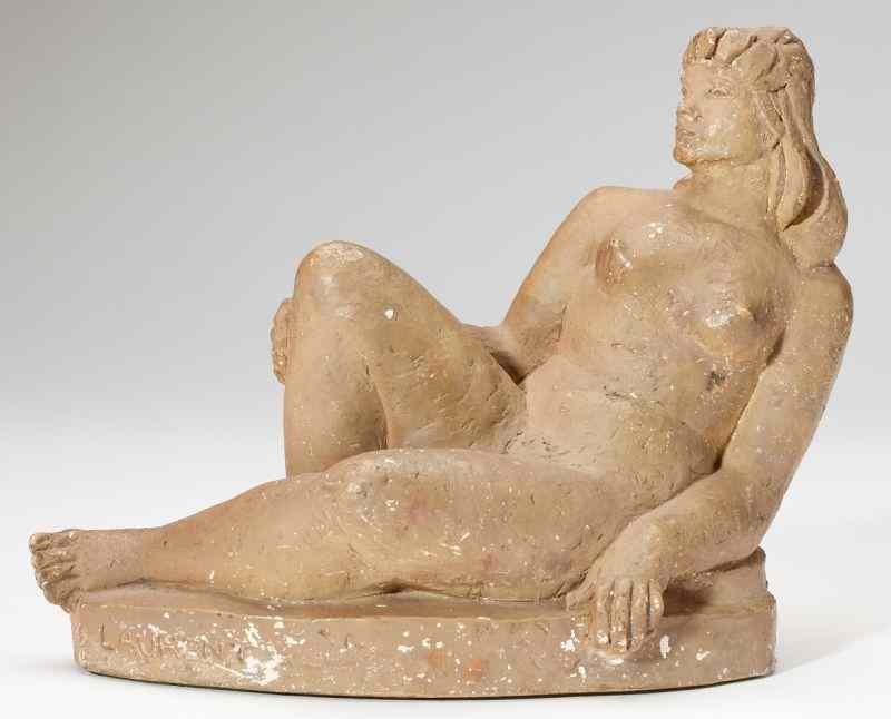 Appraisal: after Robert Laurent Am - Nudecast plaster with painted terra-cotta