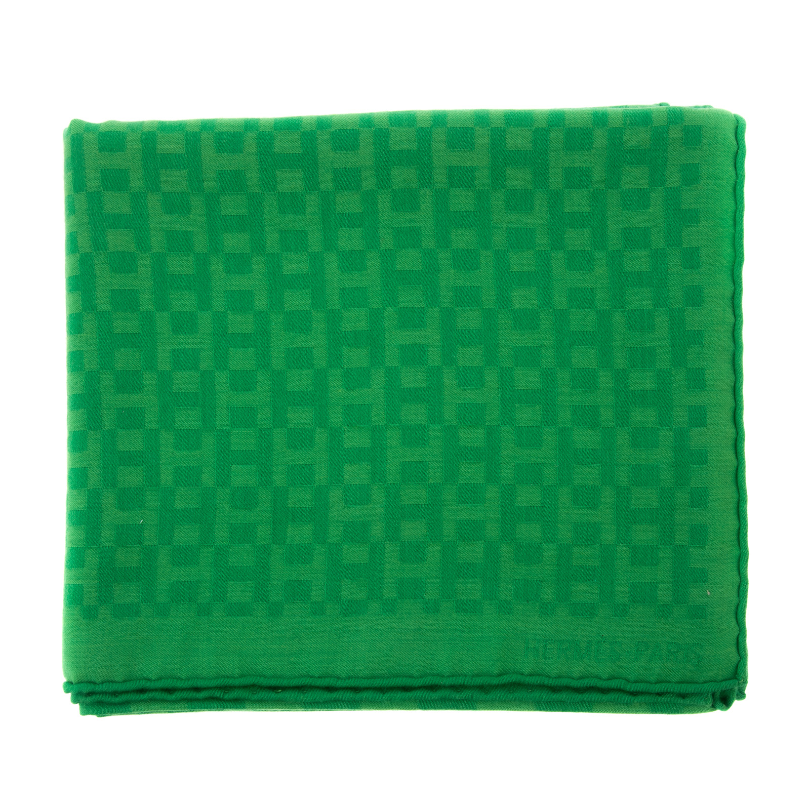 Appraisal: HERMES H MOTIF RECTANGLE MUFFLER A green Hermes rectangle cashmere