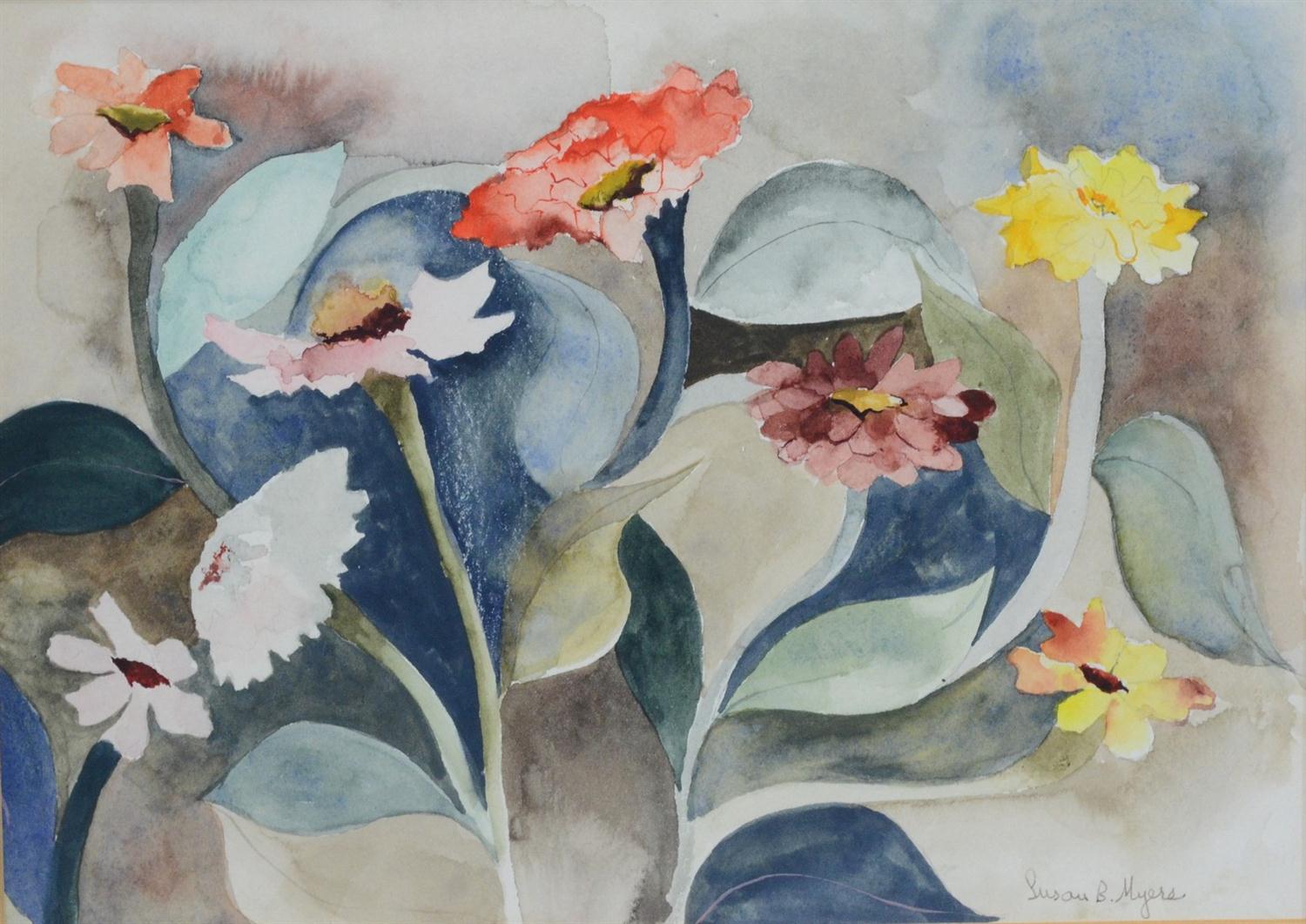 Appraisal: Susan B Myers American Active PA th Century watercolor Flowers