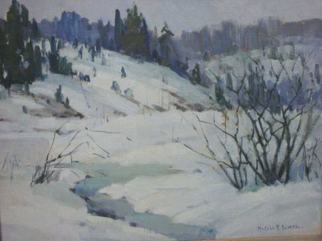 Appraisal: SLOANE Marian O B Sketch Winter Landscape Signed LR Bears