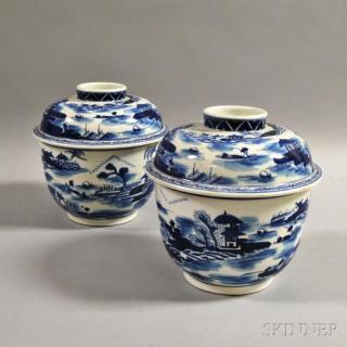 Appraisal: Pair of Canton Blue and White Soup Tureens ht dia