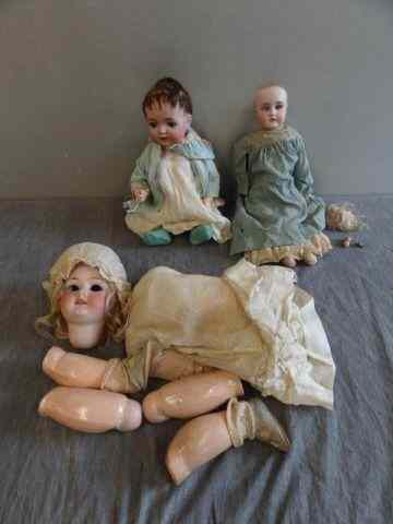 Appraisal: Vintage Bisque Head Dolls in as Found Condition Signed Simon