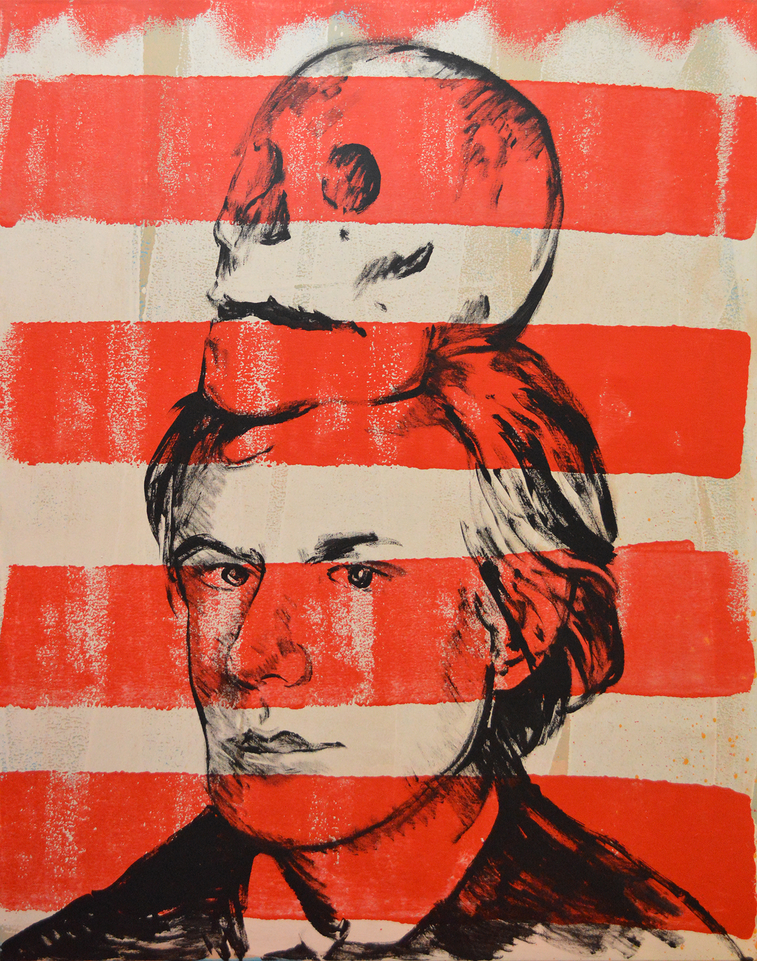 Appraisal: DAVID BROMLEY BORN Untitled Andy Warhol with Skull acrylic on