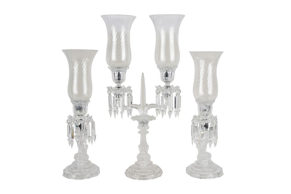 Appraisal: CLEAR FROSTED GLASS GARNITUREunsigned comprising one twin-light candelabrum and two