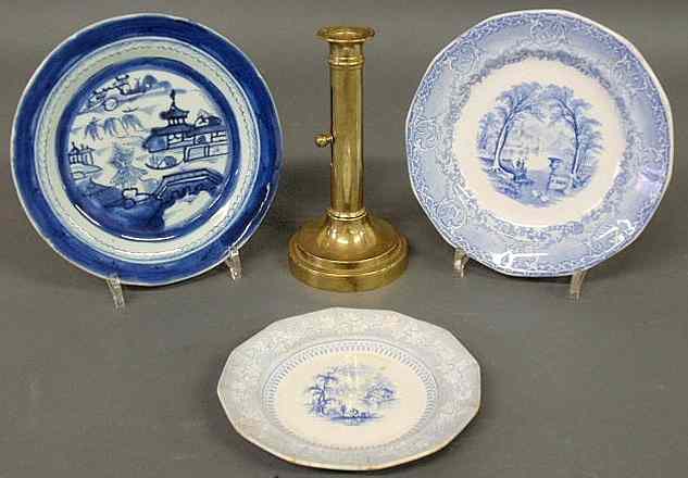 Appraisal: Blue and white Canton plate dia two English Staffordshire plates