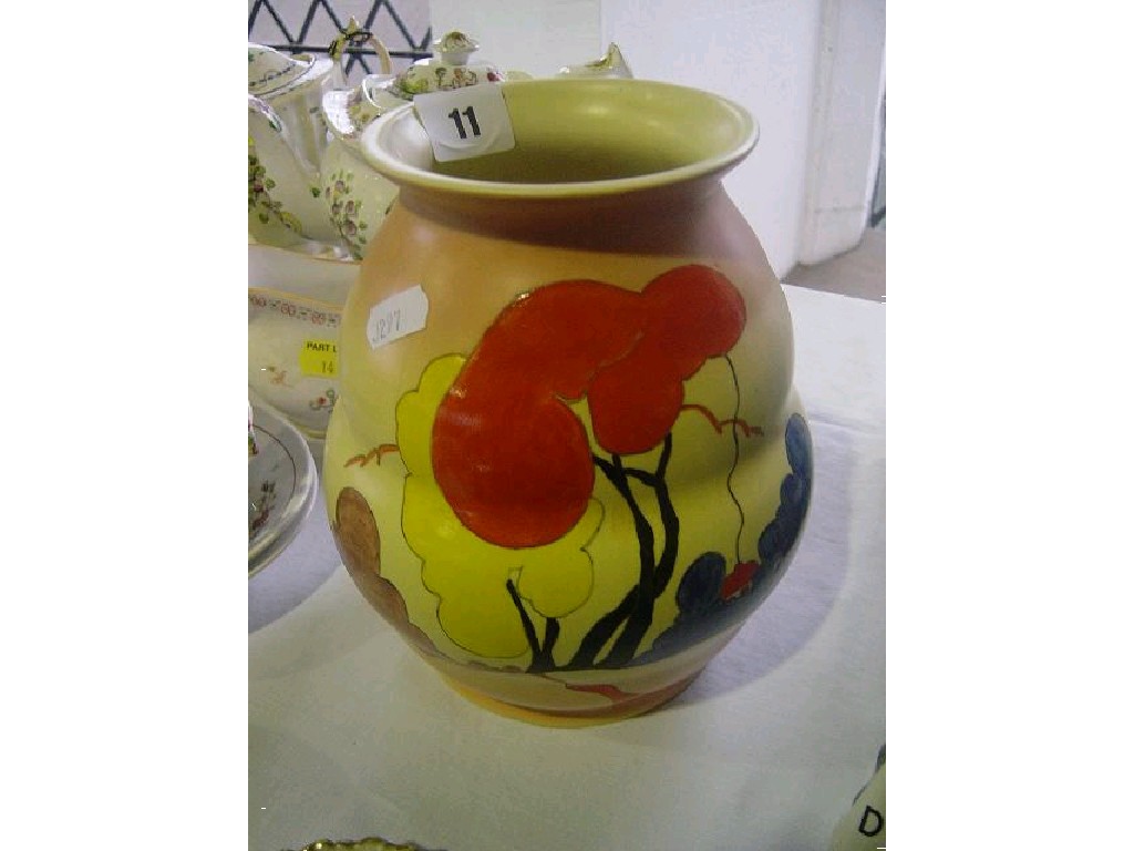 Appraisal: A yellow ground vase with painted Art Deco style decoration