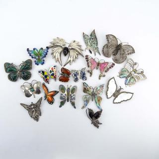 Appraisal: Collection of Seventeen Silver Butterfly Brooches Collection of Seventeen Silver