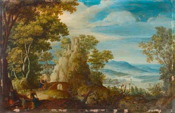 Appraisal: FRANKENTHAL CIRCA Broad wooden landscape with Christ on the way