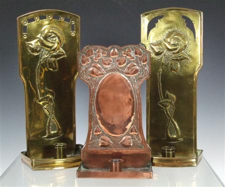 Appraisal: SCOTTISH SCHOOL NEAR PAIR OF CANDLE WALL SCONSES CIRCA brass