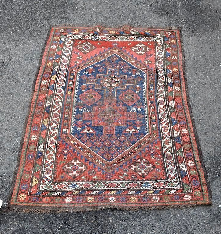 Appraisal: Caucasian Rug Caucasian rug Pile wear loss end losses '