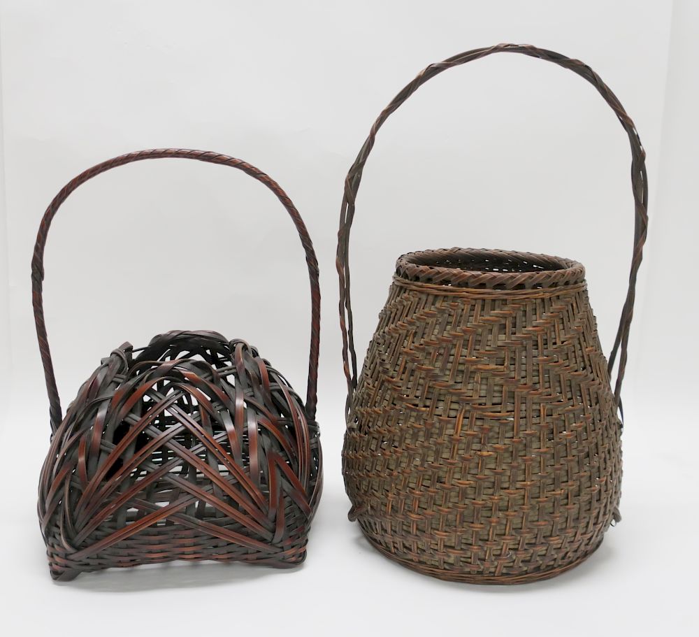 Appraisal: Two Japanese Woven Baskets One with signature on the bottom