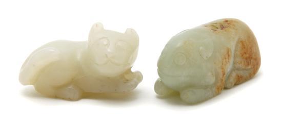 Appraisal: Pair of Chinese Carved Jade Animals the first a cat