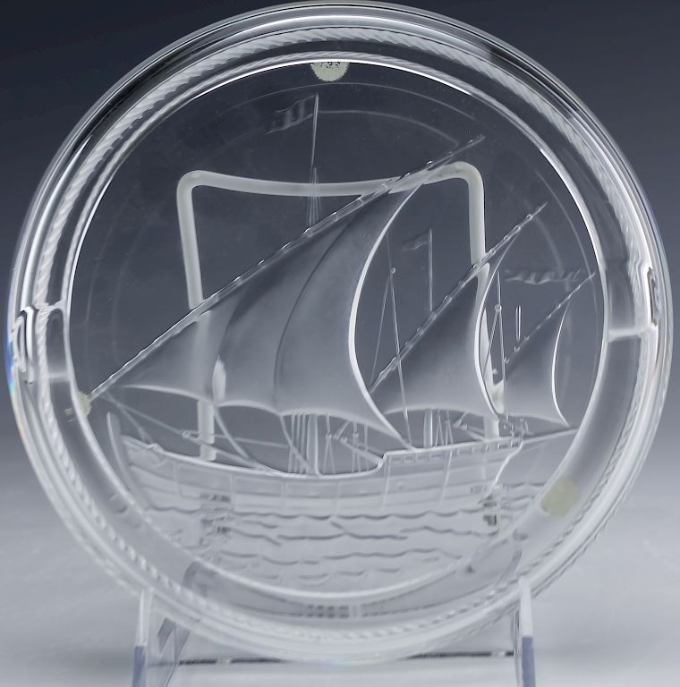 Appraisal: Lalique French Crystal Sailboat Ashtray SIGNED Guaranteed Authentic Lalique French