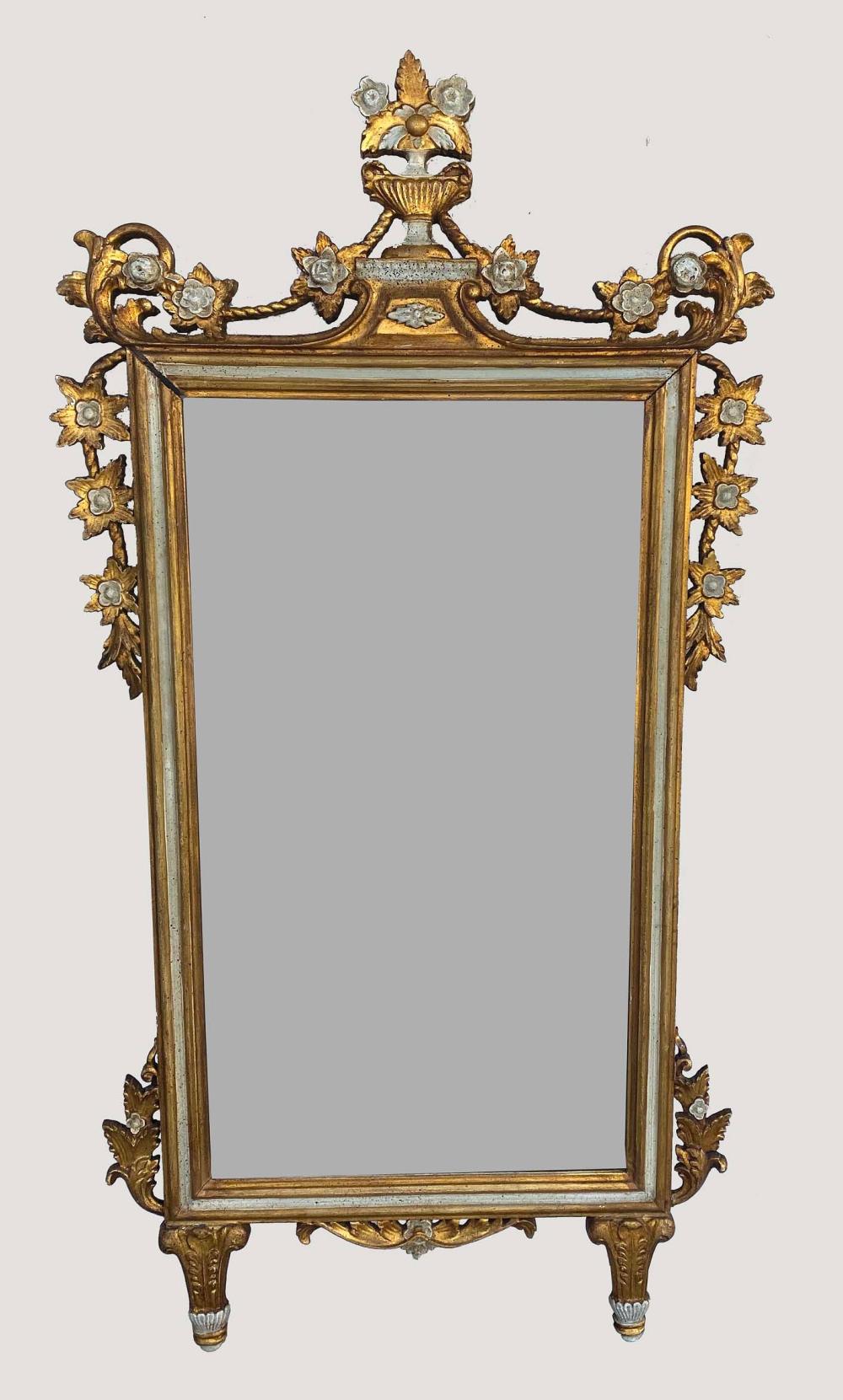 Appraisal: LOUIS XVI STYLE PAINTED AND GILTWOOD MIRRORModern The rectangular mirror