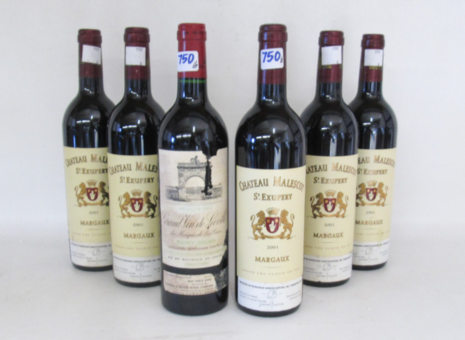 Appraisal: SIX BOTTLES OF VINTAGE FRENCH RED BORDEAUX WINE Chateau Malescot