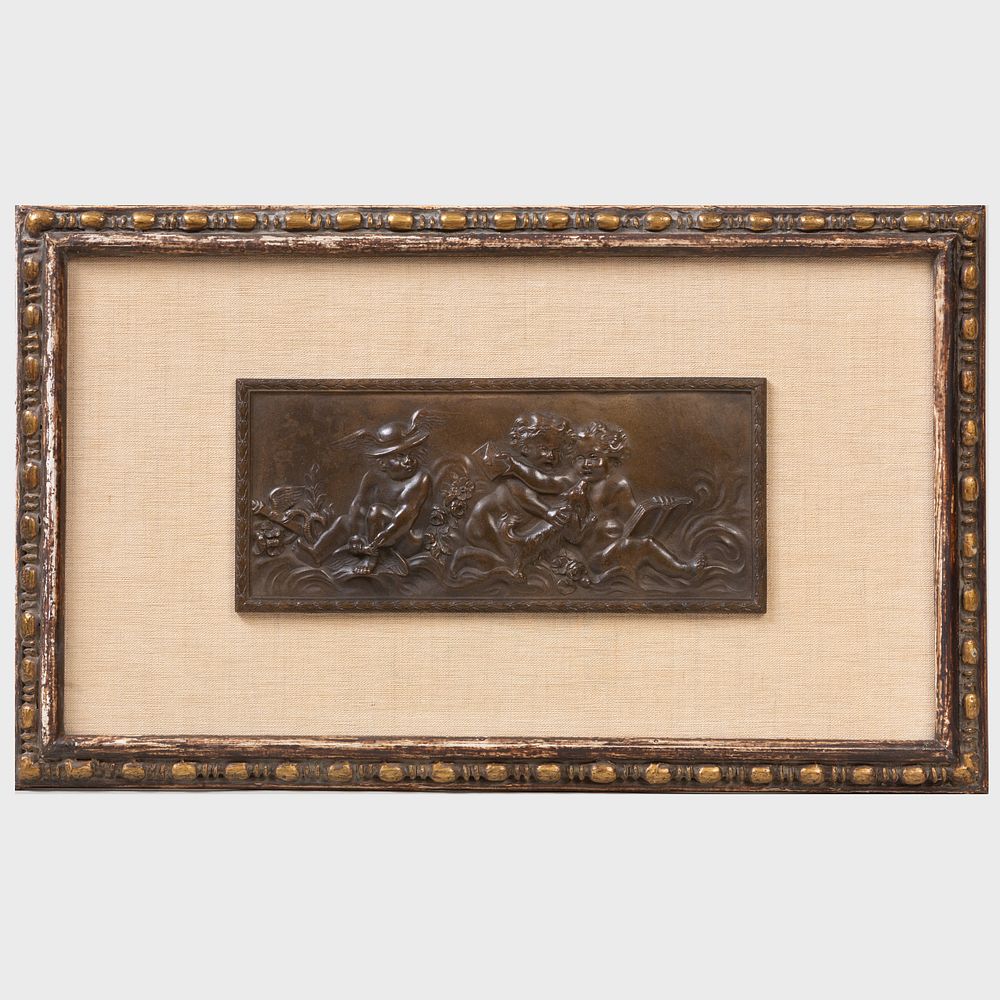 Appraisal: Continental Bronze Plaque Depicting Putti The plaque x in x