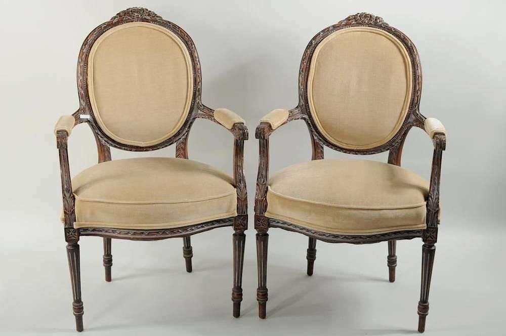 Appraisal: Pair French Louis XV Style Armchairs Pair French Louis XV