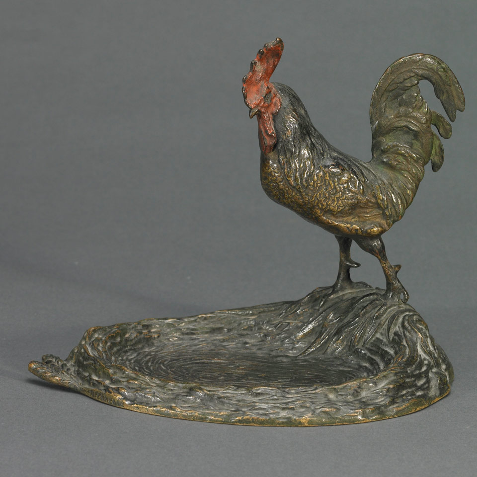 Appraisal: Austrian Cold Painted Bronze Rooster Modelled Standing Over Nest Form