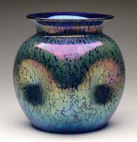 Appraisal: LOETZ IRIDESCENT VASE Blue iridescent coloring with gold oil spot