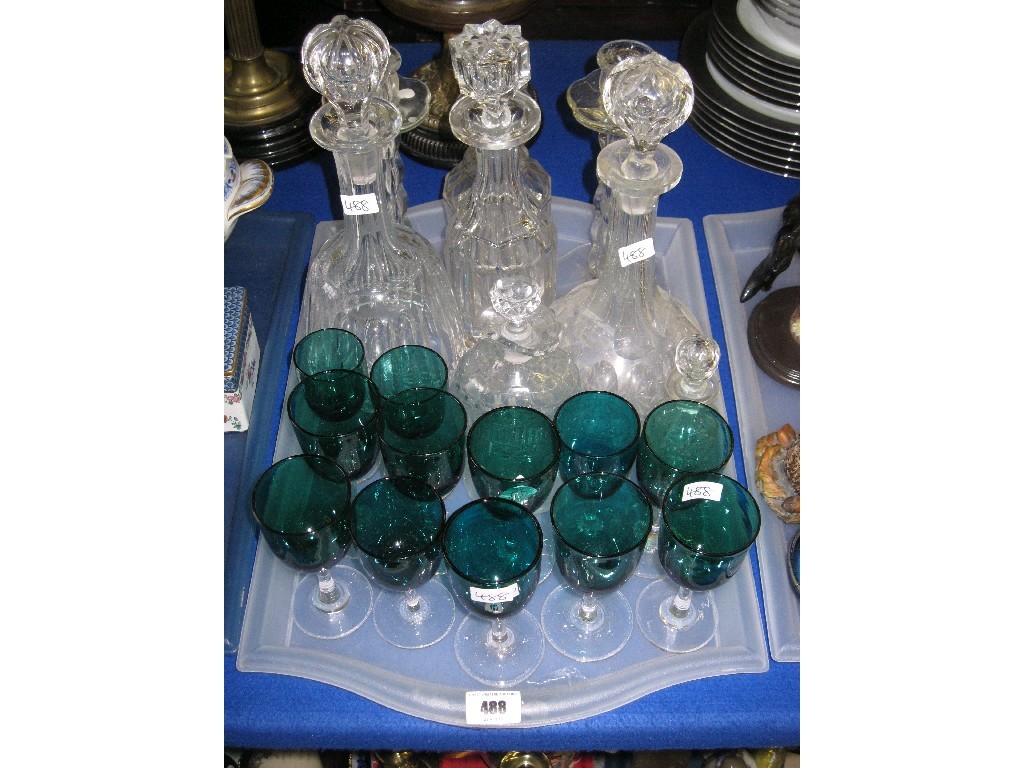 Appraisal: Tray lot of assorted glassware - goblets decanters scent bottles