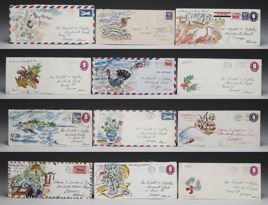 Appraisal: WALDO PEIRCE American - TWELVE ENVELOPES WITH WATERCOLOR Waldo Peirce