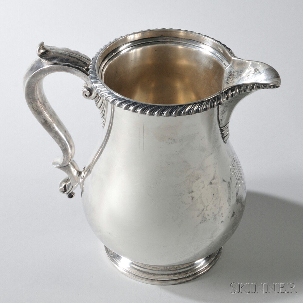 Appraisal: Gorham Sterling Silver -pint Water Pitcher monogrammed with gadrooned rim