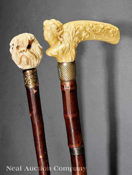 Appraisal: Two Antique Canes late th c one a carved ivory