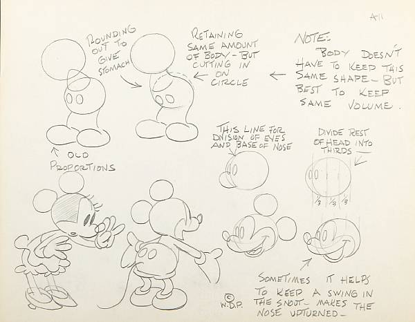 Appraisal: Two Walt Disney model drawings of Minnie and Mickey Mouse