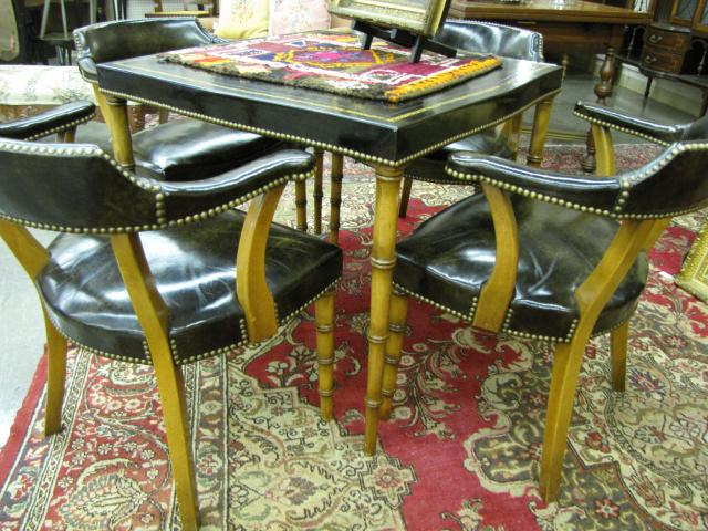 Appraisal: Vintage card table and chairs with bamboo-motif leg table having