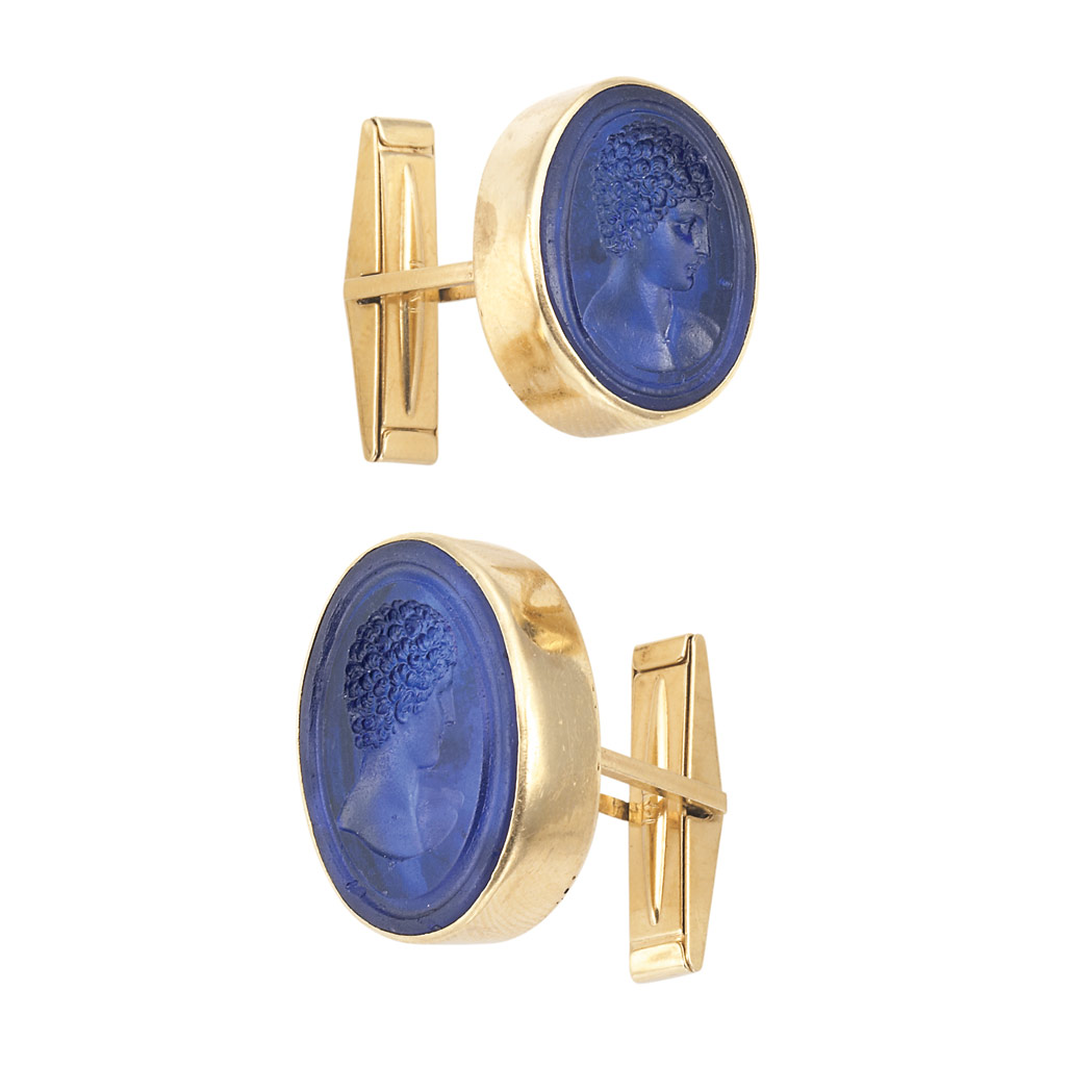 Appraisal: Pair of Gentleman's Gold and Blue Glass Intaglio Seals kt