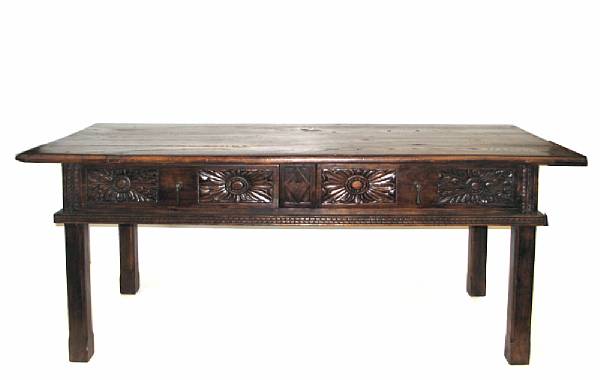 Appraisal: A Spanish Baroque style table with two drawers height in