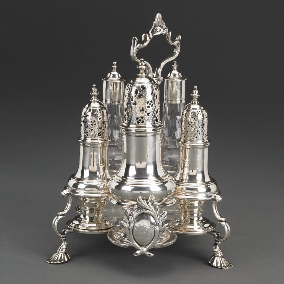 Appraisal: George III Silver Warwick Cruet Robert Peaston London with three