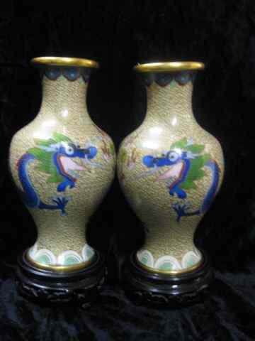 Appraisal: Pair of Chinese Cloisonne Dragon Vases soft yellow field -