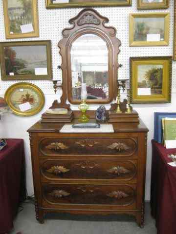 Appraisal: Victorian Marble Top Dresser with Mirror candlebrackets glove boxes and