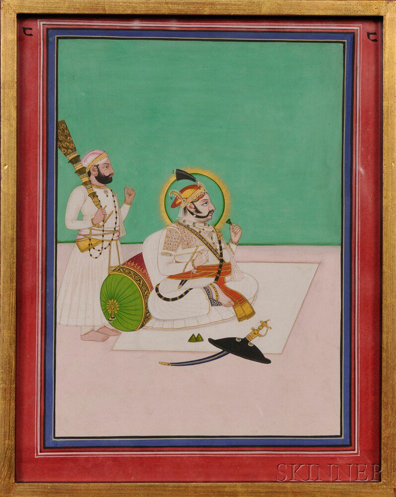 Appraisal: Basohli-style Painting of a Maharaja India th th century gold