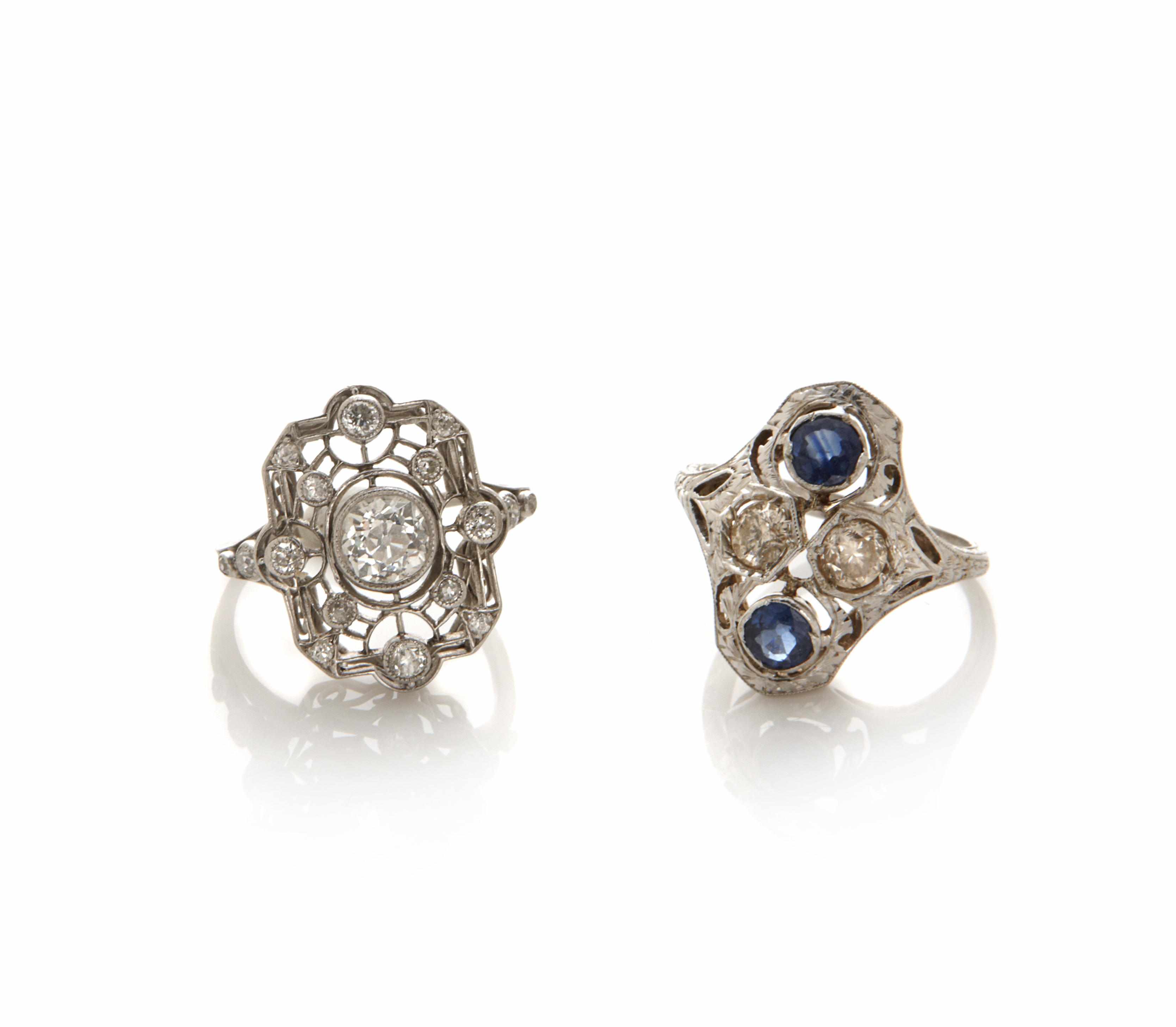 Appraisal: A diamond sapphire and white gold ring together with a