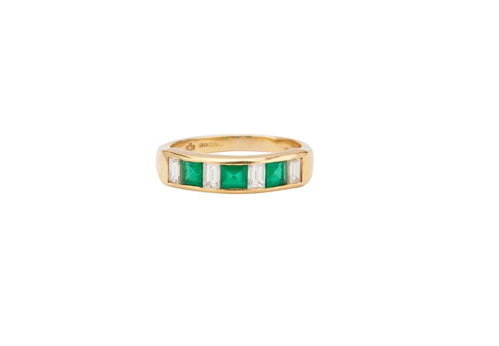 Appraisal: K Gold Emerald and Diamond Ring channel-set with three square-cut