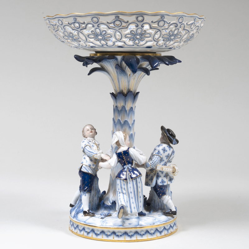 Appraisal: MEISSEN PORCELAIN FIGURAL TAZZA Blue crossed sword mark x in