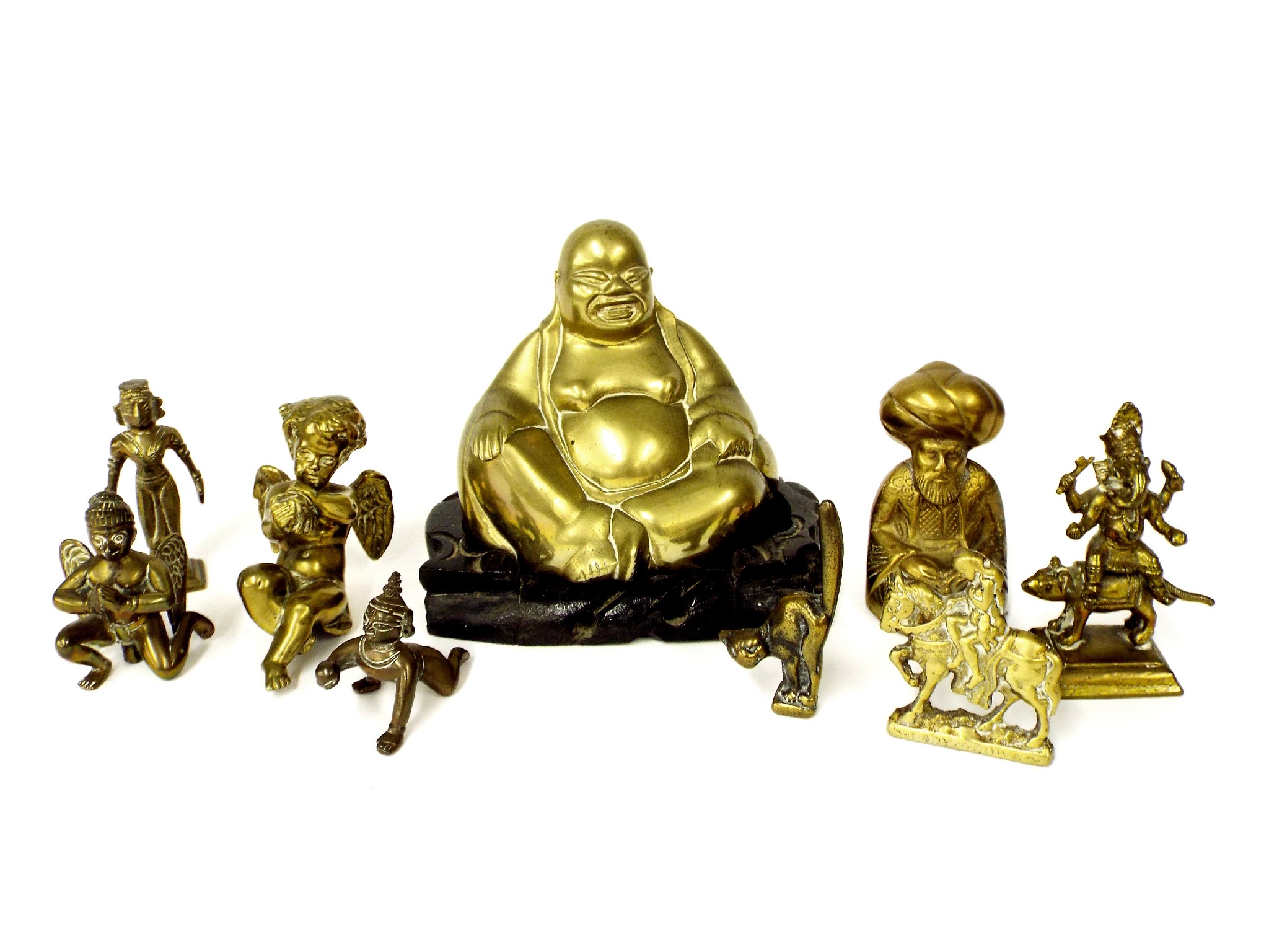 Appraisal: Cast brass seated laughing Buddha upon a hardwood stand high